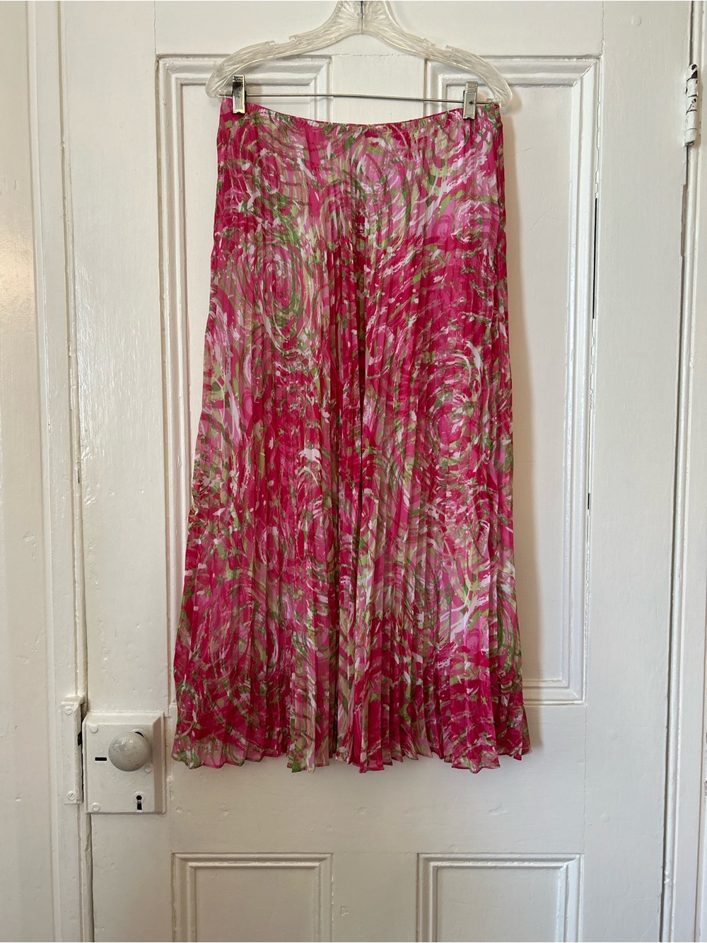 Ruby Rd. Pink and Green Broomstick Pleat Maxi Skirt - Size 8